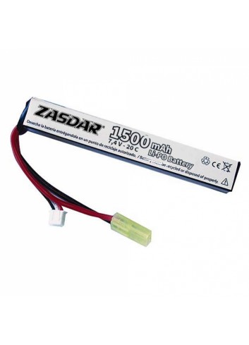 Batería Li-Po ZASDAR 7,4 V 1500 mAh 20C - 1 stick (13 x 21 x 128 mm)