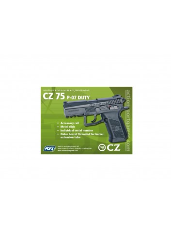 Pistola CZ75 P-07 Duty Negra corredera metálica - 6 mm Co2