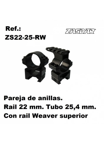 Monturas Zasdar Altura Media  Ø25 mm - con raíl Weaver superior - p/ 21 mm (Weaver o Picatiny)