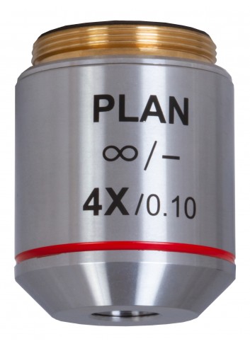 Objetivo plano acromático Levenhuk MED 4x corregido al infinito
