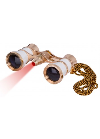 Prismáticos para ópera Levenhuk Broadway 325F (blancos, con luz LED y cadena)