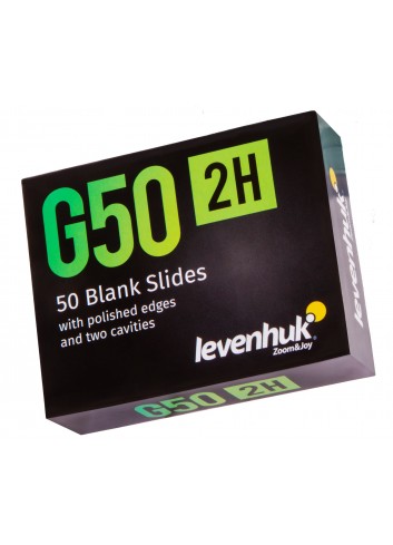 Portaobjetos vacíos de dos cavidades Levenhuk G50 2H, 50 unidades