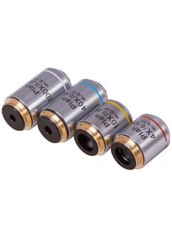 Juego de objetivos Plan Levenhuk 1000, con aumentos de 4x, 10x, 40xs, 100xs (aceite)